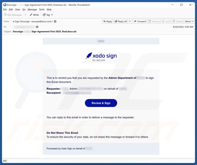 Request By Admin Department email spam campaign