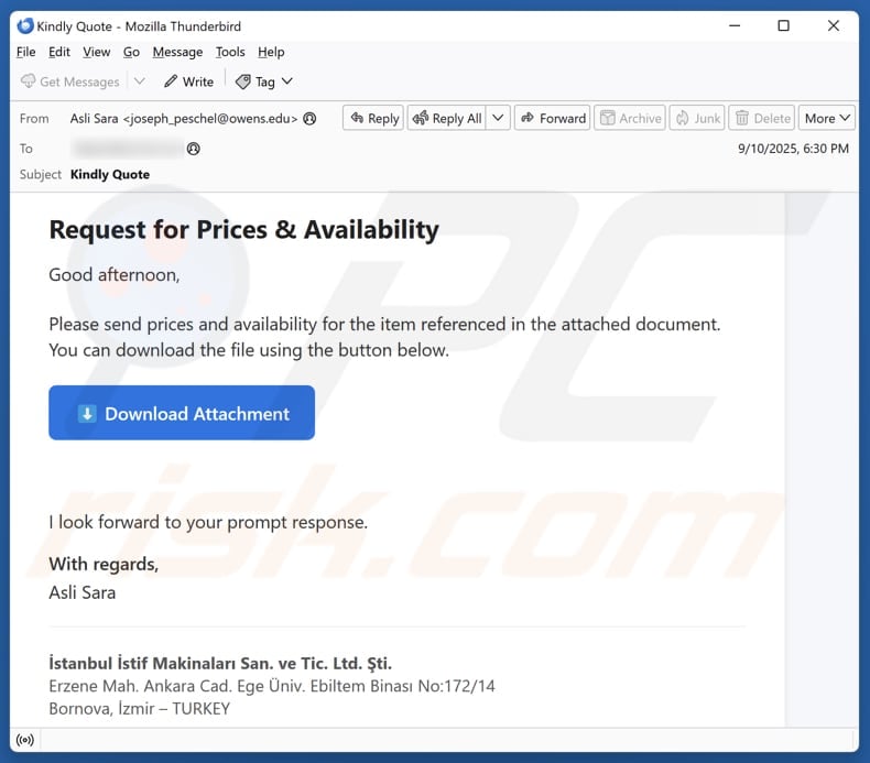 Email Account Failure Notice email spam campaign