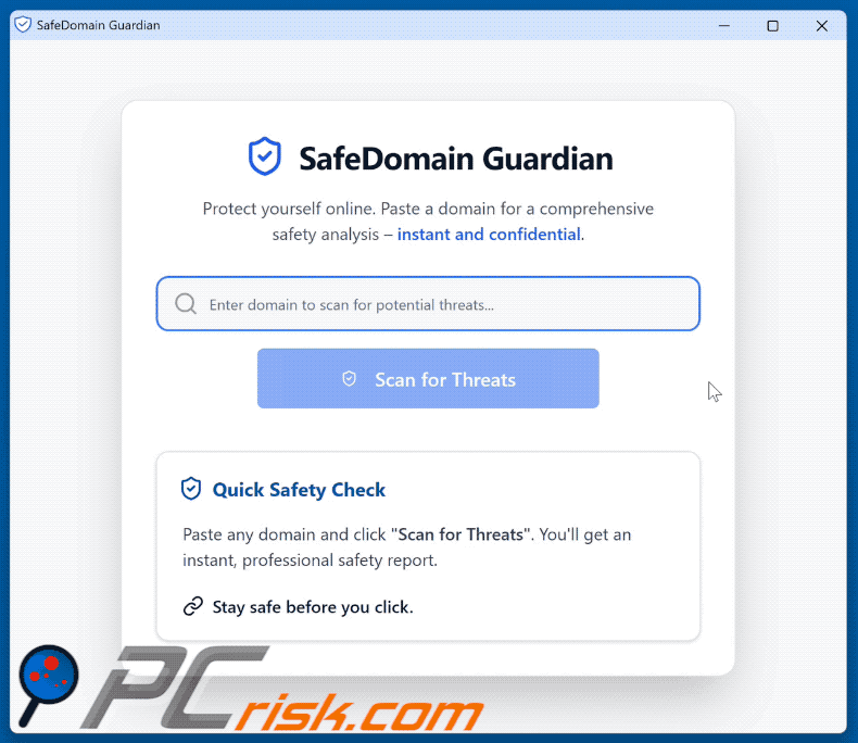 Appearance of SafeDomain Guardian PUA (GIF)