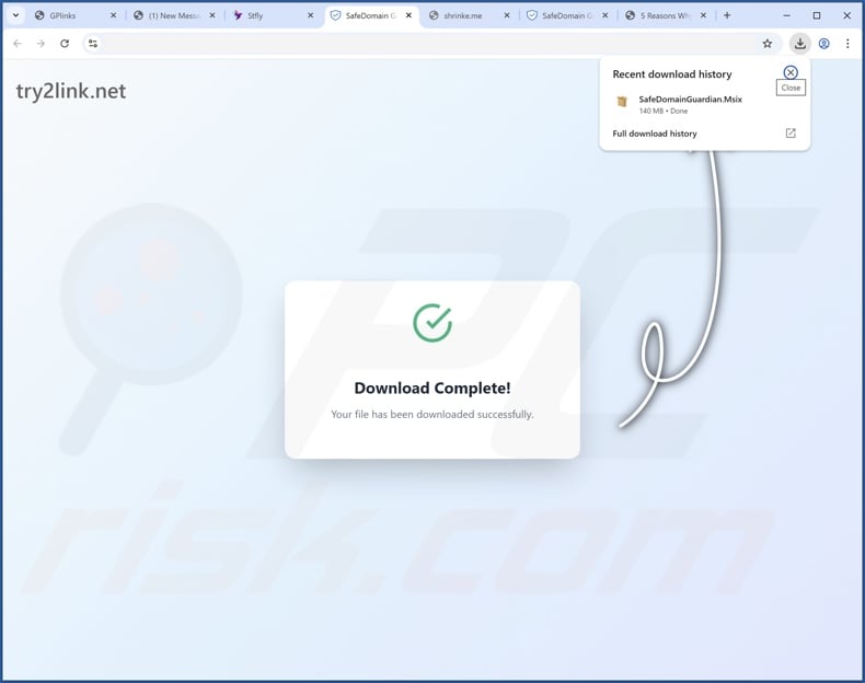 Website used to promote SafeDomain Guardian PUA