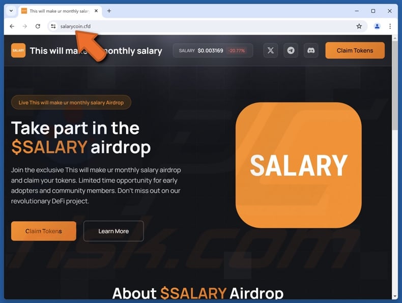 Fake $SALARY Airdrop website
