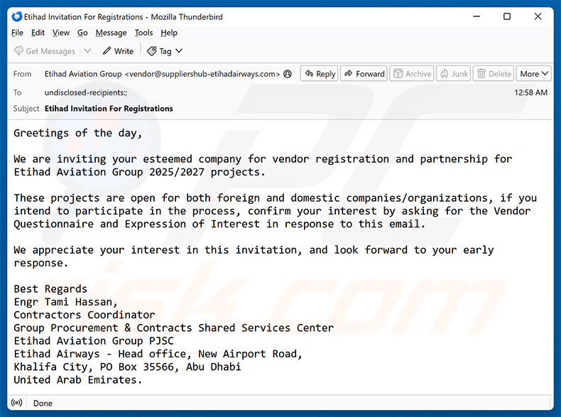Sigrid Trust Rim Foundation email scam (2025-09-30)