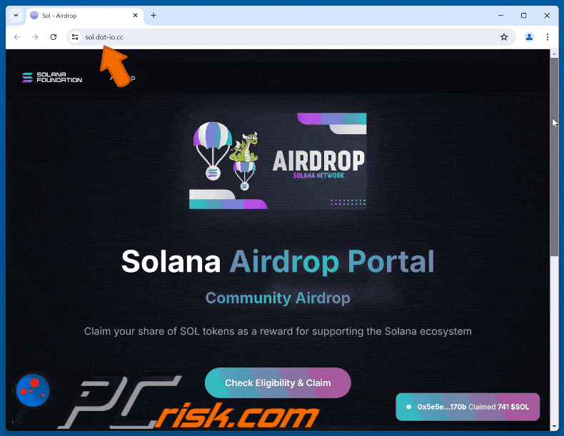 Appearance of Solana Community Airdrop scam