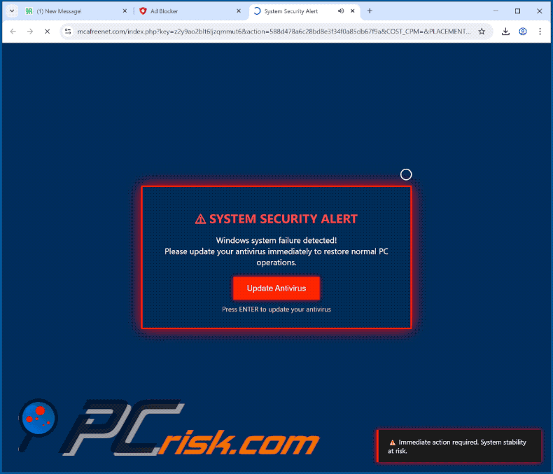 Appearance of SYSTEM SECURITY ALERT scam (GIF)