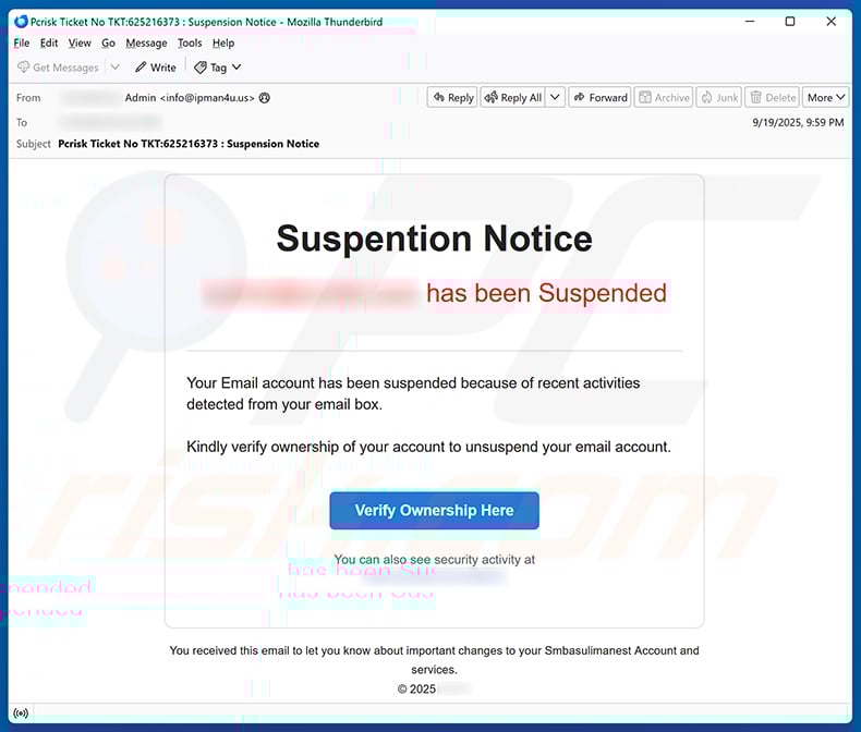 Suspension Notice email scam (2025-09-23)
