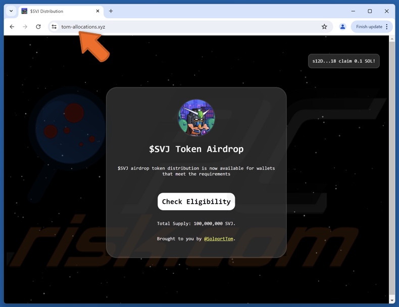 Fake $SVJ Token Airdrop website