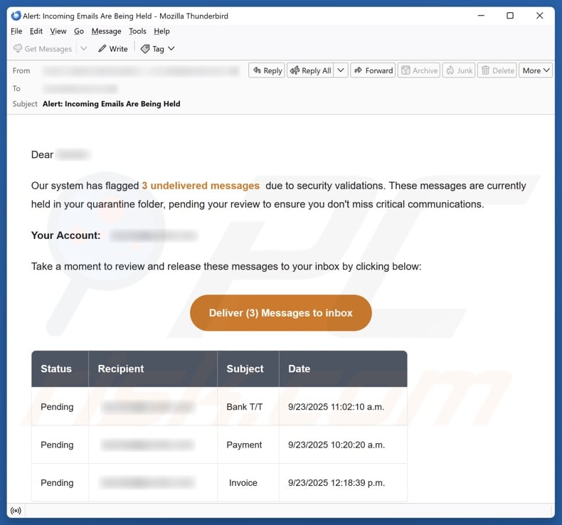 System Has Flagged Messages Due To Security Violations email spam campaign