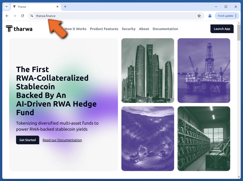 Appearance of the real Tharwa website (tharwa.finance)