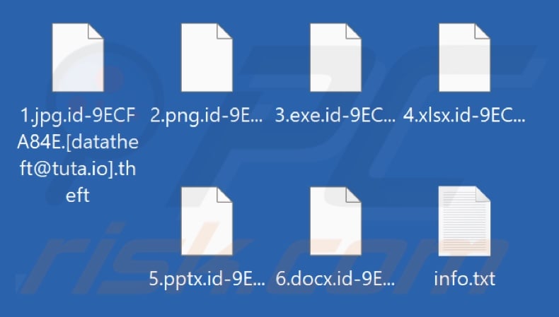 Files encrypted by Theft ransomware (.theft extension)