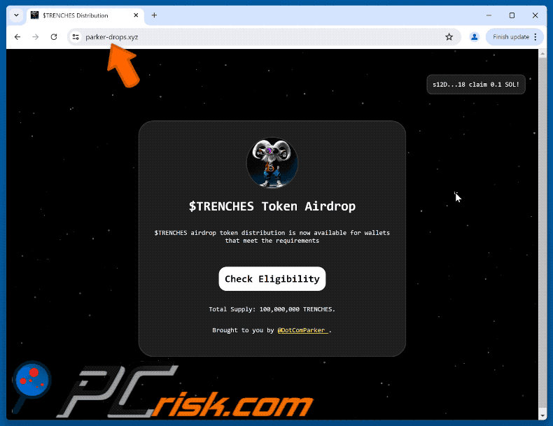 Appearance of the fake $TRENCHES Token Airdrop website (GIF)