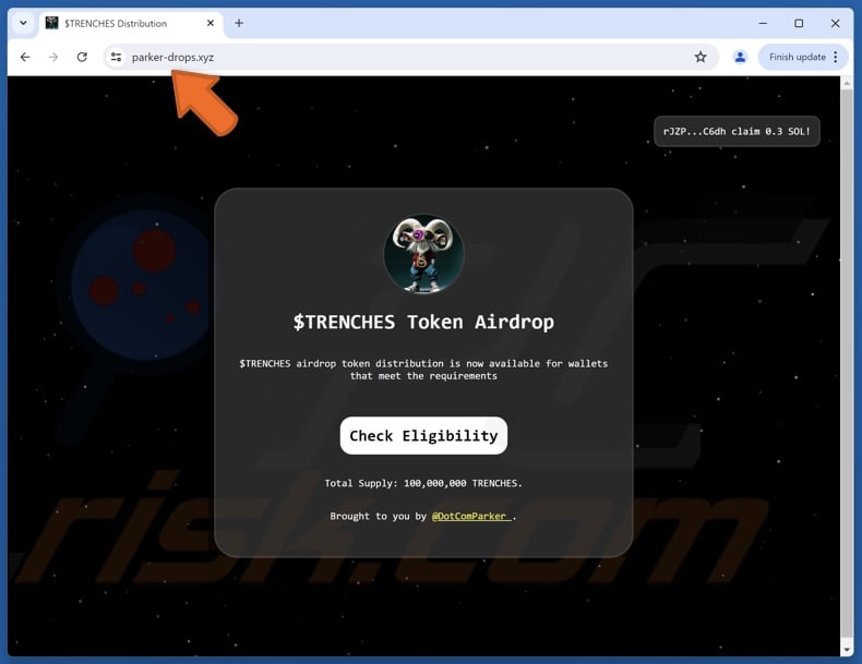 Fake $TRENCHES Token Airdrop website