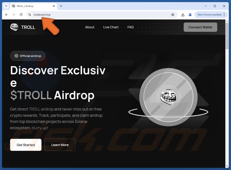 Fake Troll Coin Airdrop website