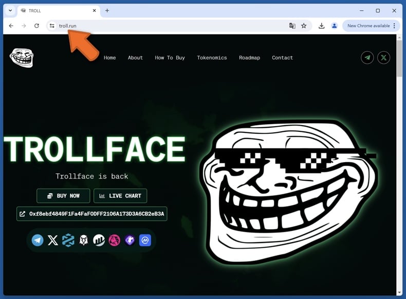 Appearance of the real TROLL coin website (troll.run)