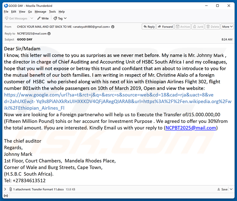 Trustworthy Foreign Partner email scam (2025-09-24)