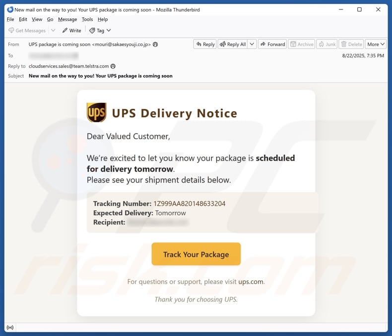 UPS Delivery Notice email spam campaign