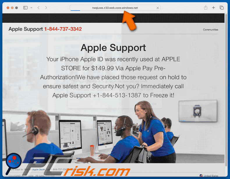Appearance of Your Apple ID Was Recently Used At APPLE STORE scam (GIF)