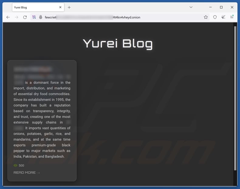 Yurei ransomware website