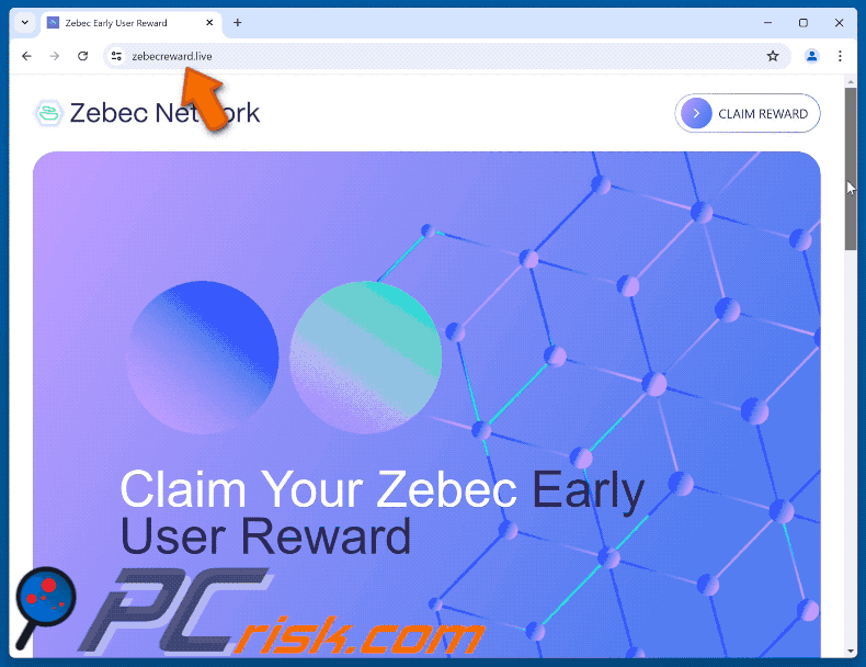 Appearance of the fake Zebec Network Rewards website (GIF)