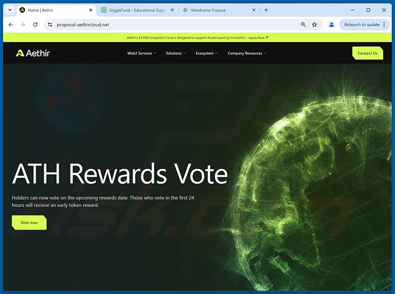 Aethir ($ATH) rewards-themed drainer website (proposal-aethircloud[.]net)