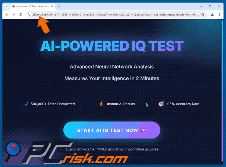 Appearance of AI-POWERED IQ TEST Scam scam