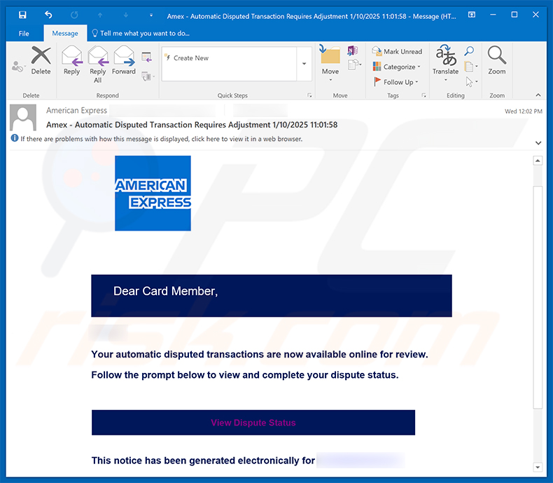 American Express - Disputed Transaction email scam (2025-10-02)