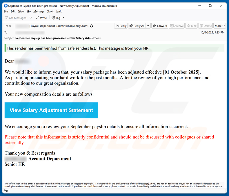 Salary Adjustment email scam (2025-10-10)