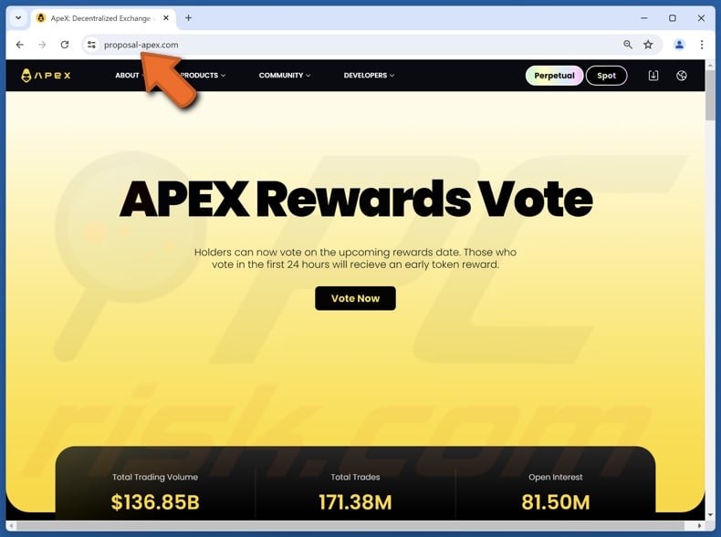 Fake ApeX Protocol ($APEX) Vote Reward website