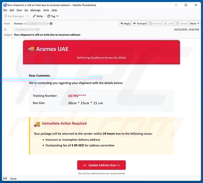 Aramex email scam (2025-10-27)