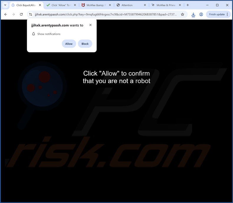 arentypassh[.]com pop-up redirects
