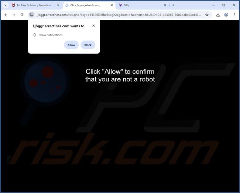 arrectines[.]com pop-up redirects