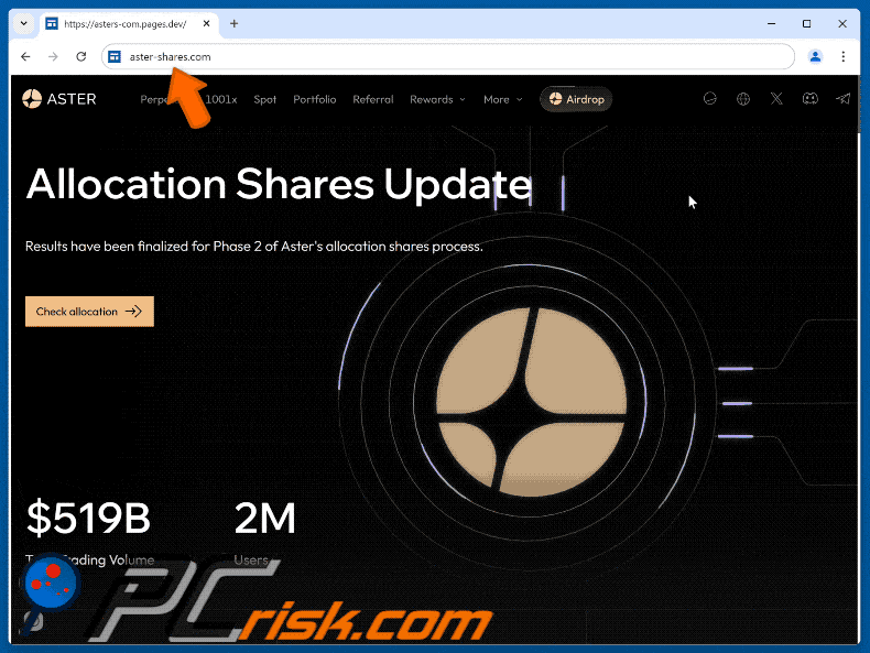 Appearance of Aster Allocation scam