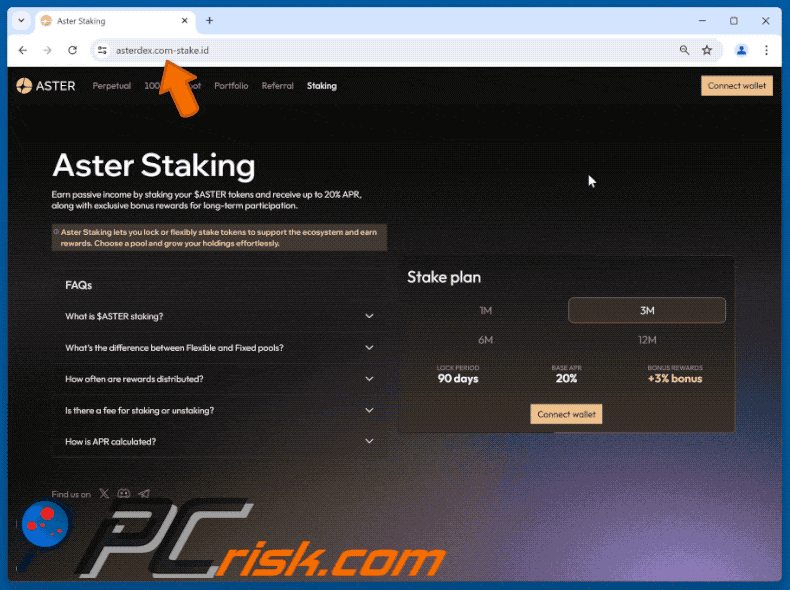 Appearance of Aster Staking Rewards scam