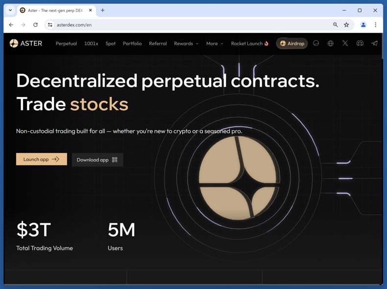 Aster Staking Rewards scam real website (asterdex.com)