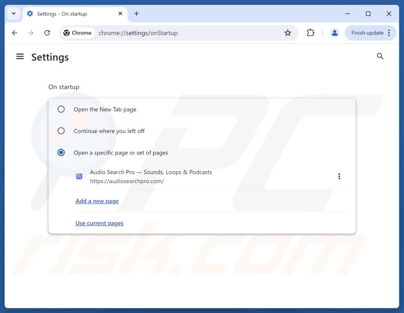 Removing audiosearchpro.com from Google Chrome homepage