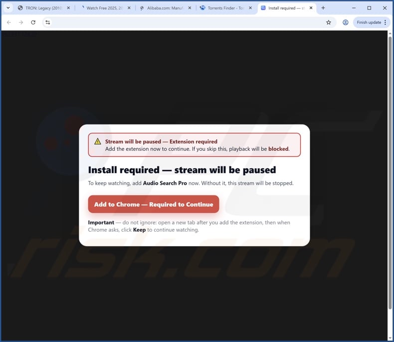 Scam website used to promote Audio Search Pro browser hijacker