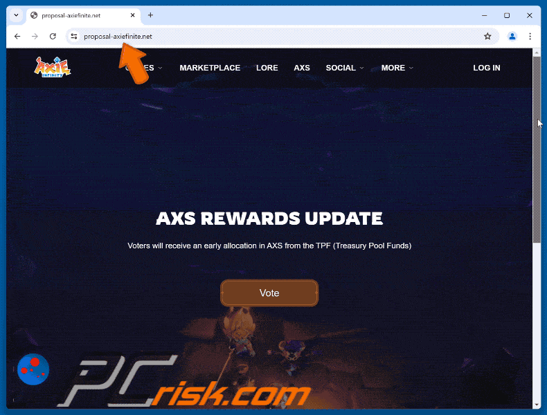 Appearance of Axie Infinity Vote Reward scam