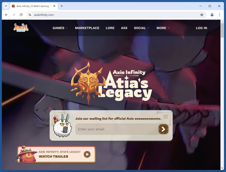 Axie Infinity Vote Reward Scam real website (axieinfinity.com)