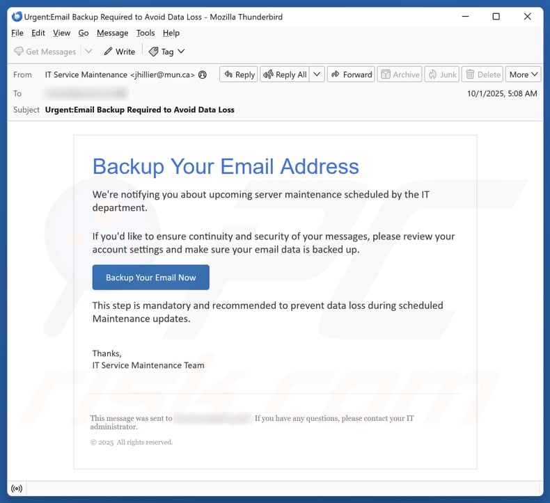 Backup Your Email Address email spam campaign