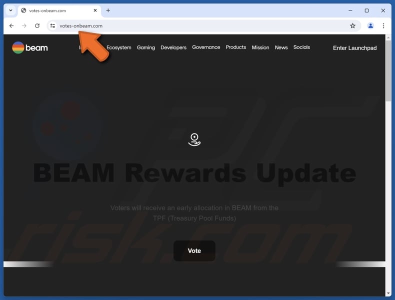 Fake Beam Vote Rewards website