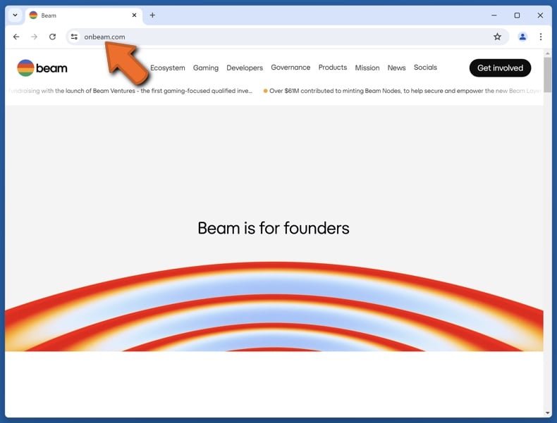Appearance of the real Beam website (onbeam.com)