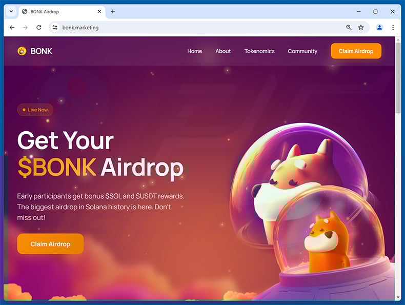Bonk Coin Airdrop scam (bonk[.]marketing)
