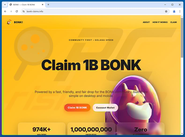 Bonk Coin airdrop scam website (bonk-claims[.]info)