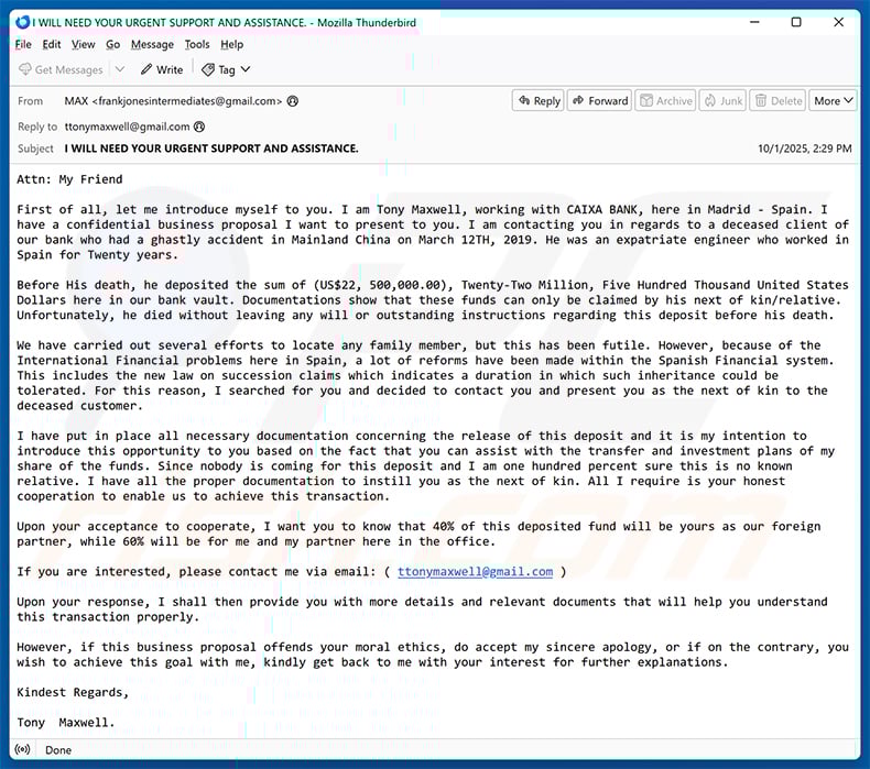 Business Proposal email scam (2025-10-07)