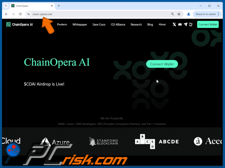 Appearance of the fake ChainOpera AI ($COAI) website (GIF)