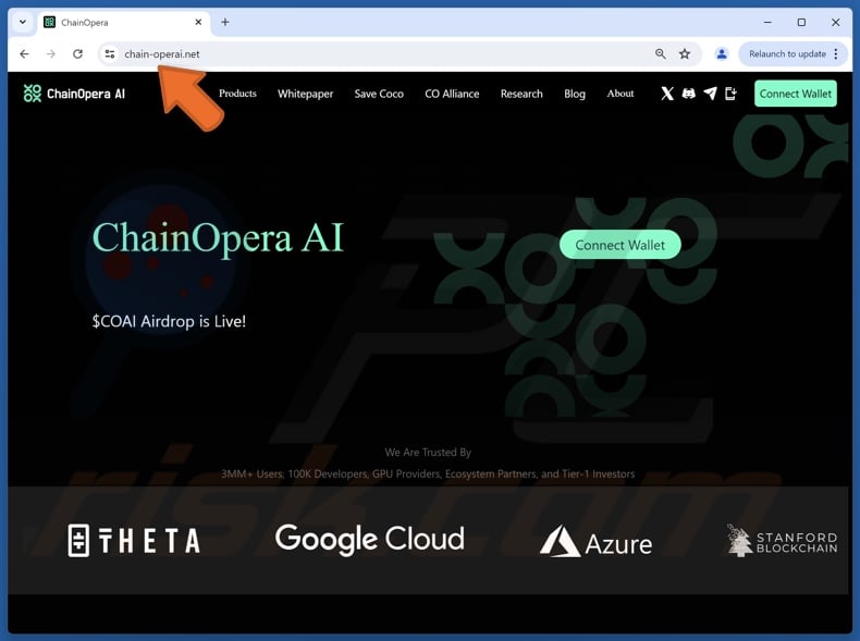 Fake ChainOpera AI ($COAI) website