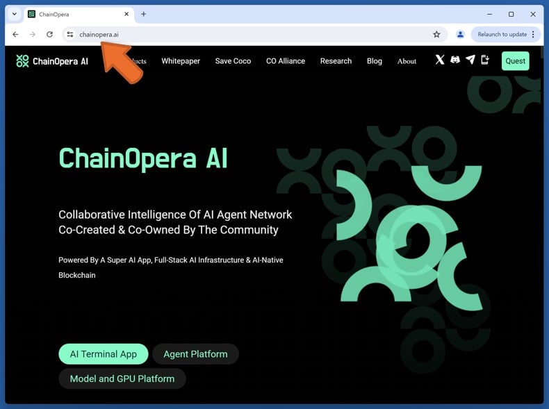 Appearance of the real ChainOpera AI website (chainopera.ai)