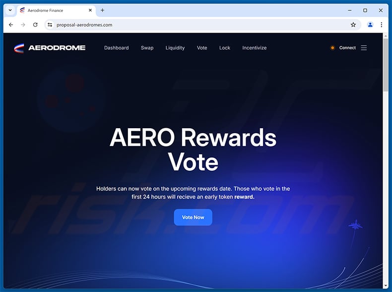 Aerodrome rewards drainer website (proposal-aerodromes[.]com)