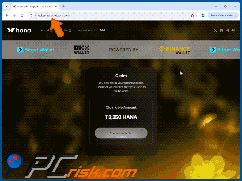 Appearance of the fake Claim $HANA website (GIF)