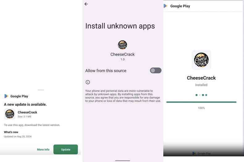 ClayRat malware fake Google Play update screen (source: zimperium.com)