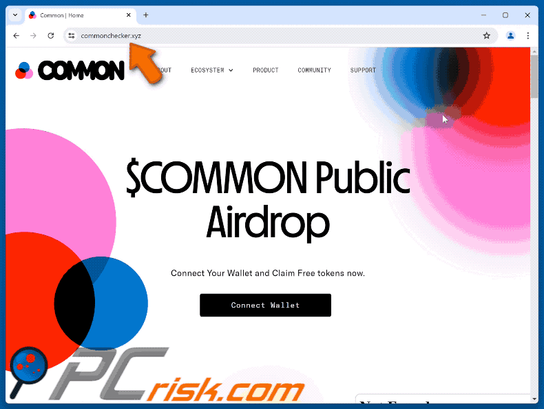 Appearance of the fake $COMMON Airdrop website (GIF)